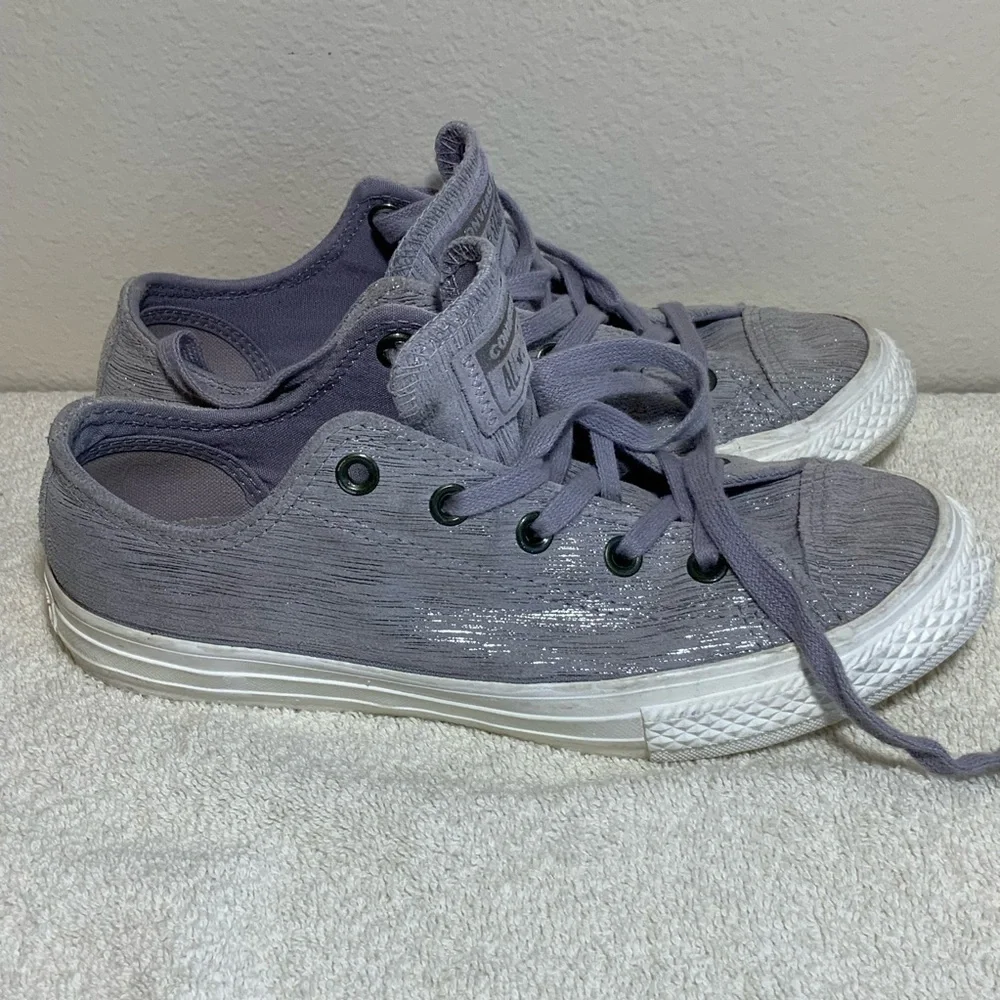 Converse All Star Purple Shimmer Leather Low Top Youth 3